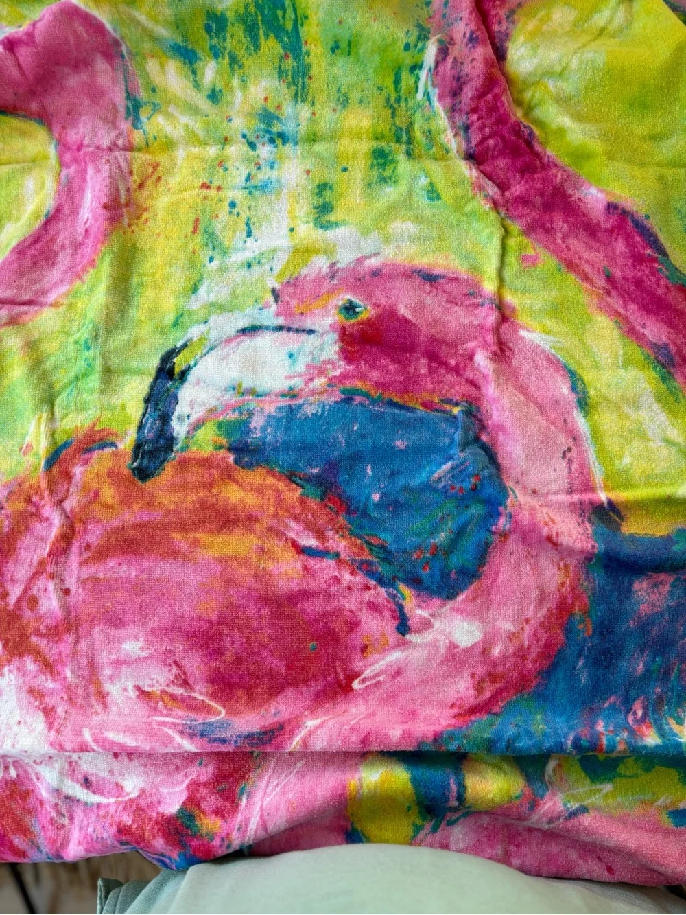 TWO! Leoma Lovegrove Flamingo Beach Towels Tropical Pink Flamingo Art 70x34